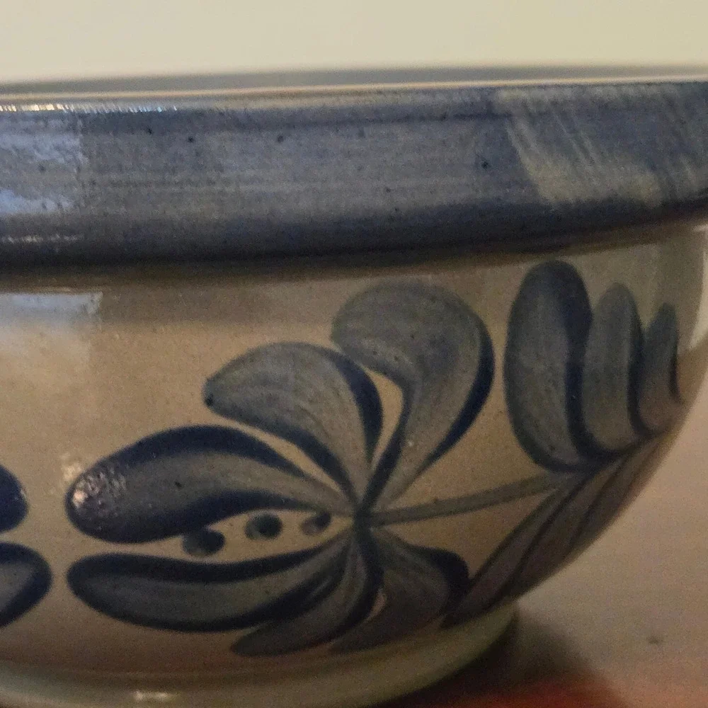 Beaumont Brothers Pottery BBP 1997 Hand Painted Cobalt Blue Stoneware Salt Glaze